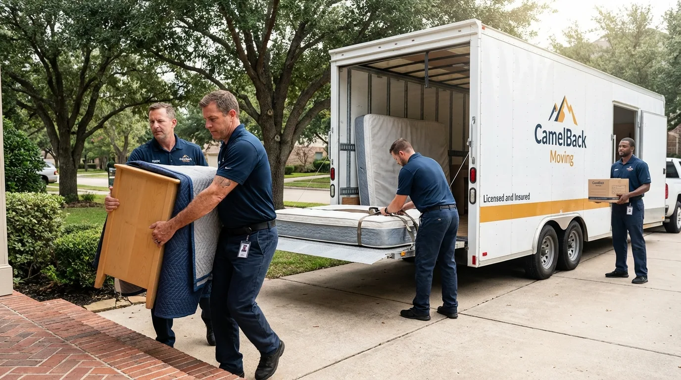 Crew loading residential truck for cross-state move from Minier, IL